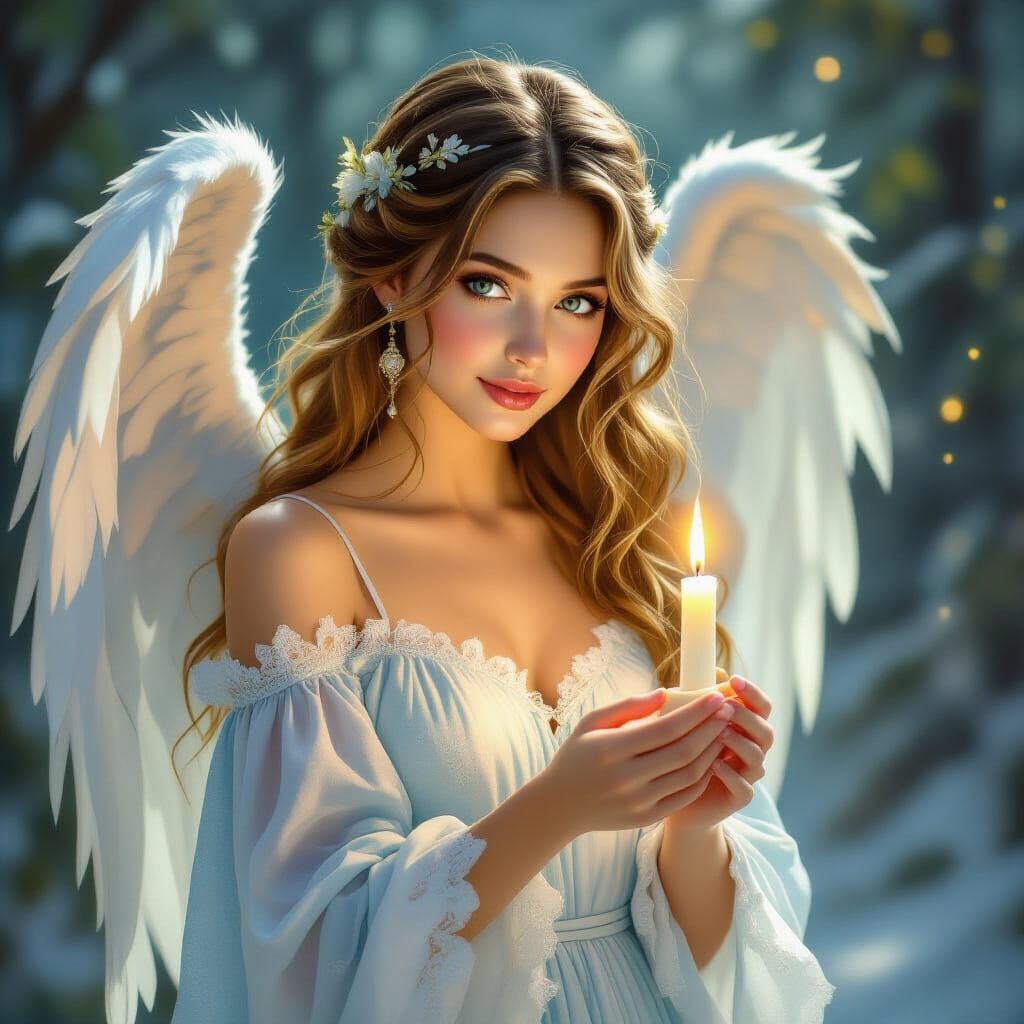 Christmas Angel Holding Lit Candle in Luminous Style