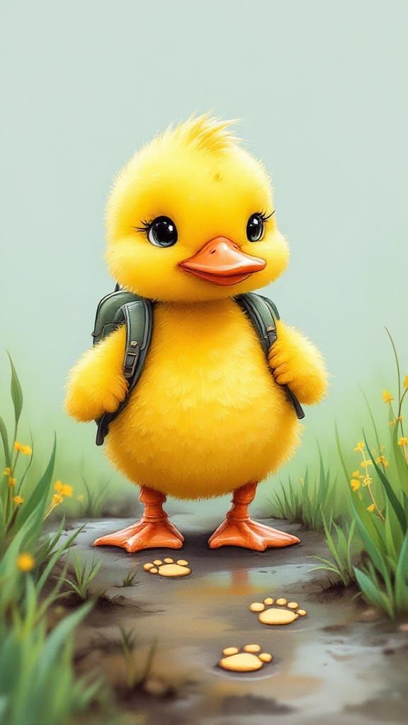 Proud Duckling's Adventure in Watercolor Style