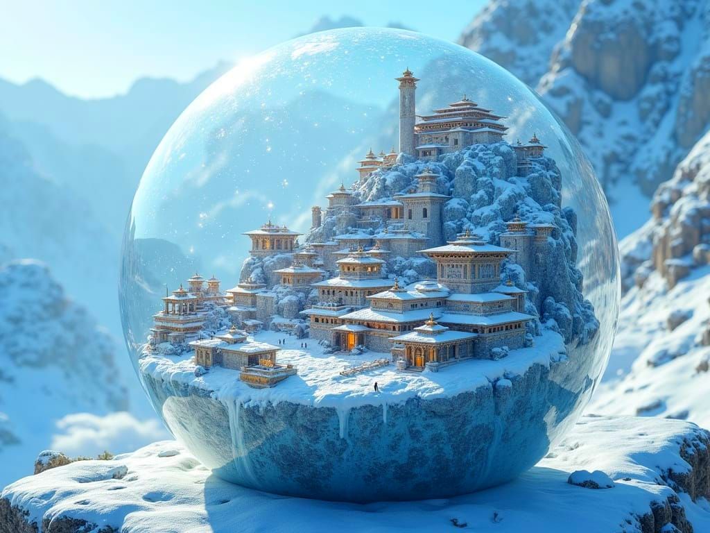 Miniature Himalayan Village Encased in Glass
