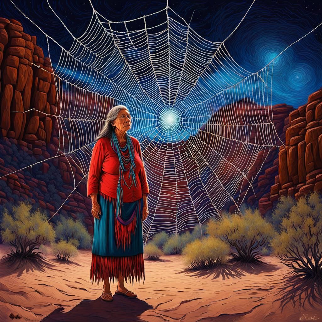 Native American Grandmother in Desert Canyon, Impasto Style