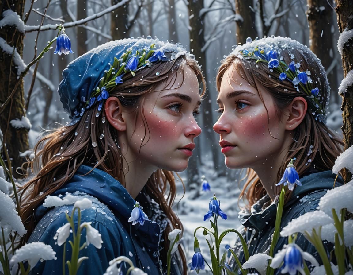 Crystalline Flowers Emerge in Icy Forest: Hyperrealistic Art