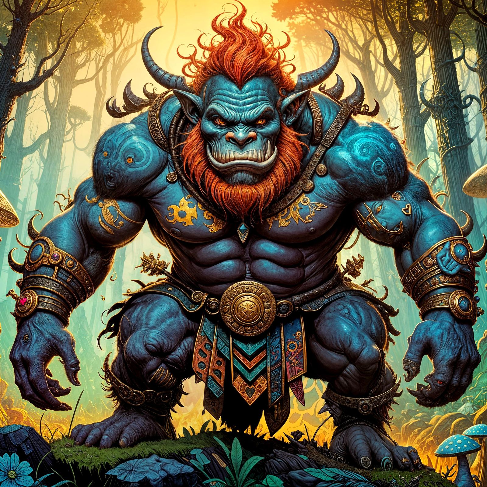 Vibrant Troll Warlord in Moebius-Inspired Art