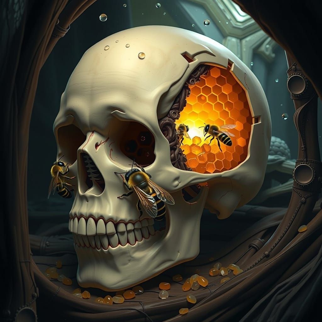 Macabre Honeybee Hive in Skull Dark Fantasy Art
