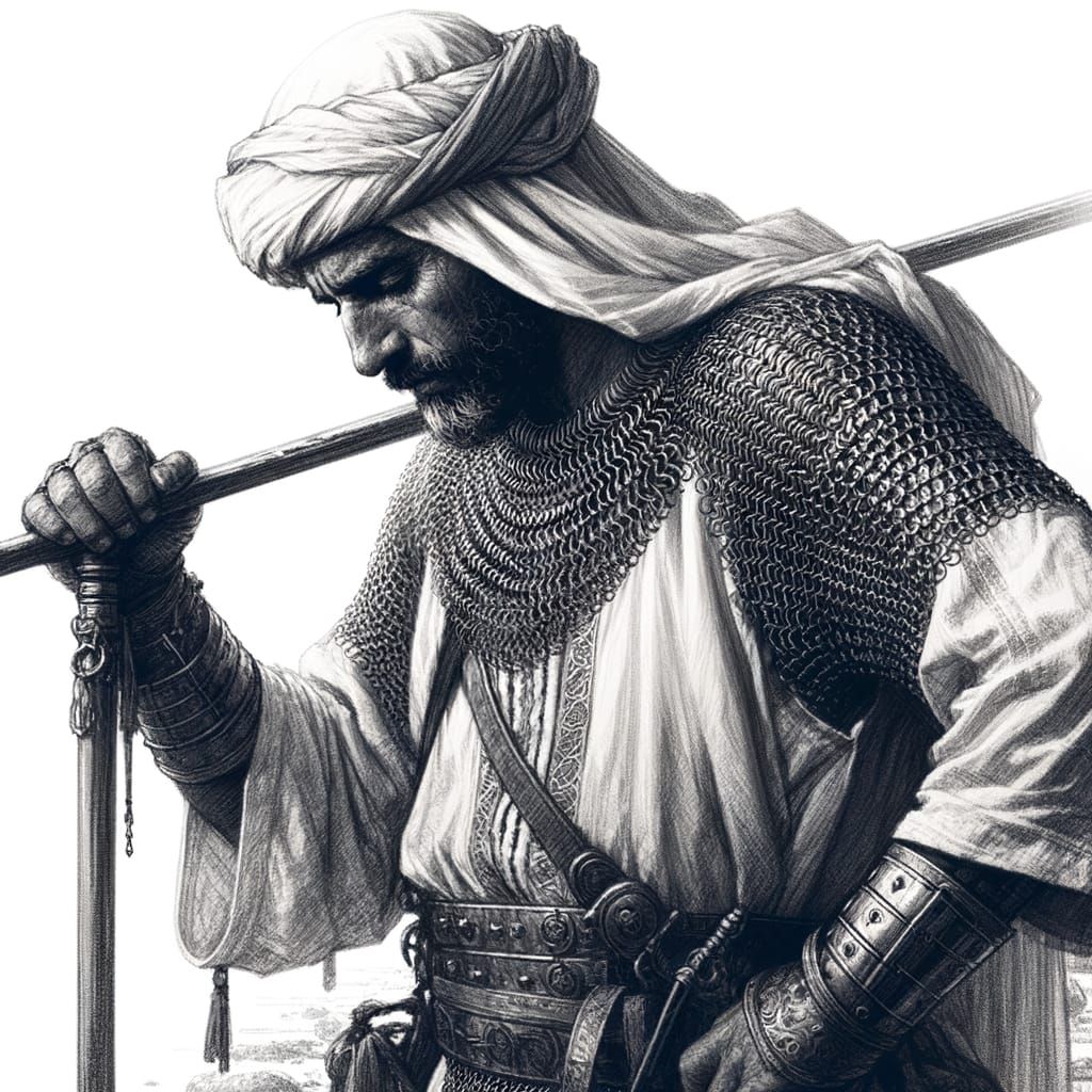 Middle-Eastern Warrior in Pencil Sketch Style