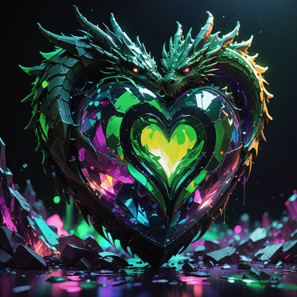 Dragon Crystal Heart Pulsing Green Energy Glitchcore Splash ...