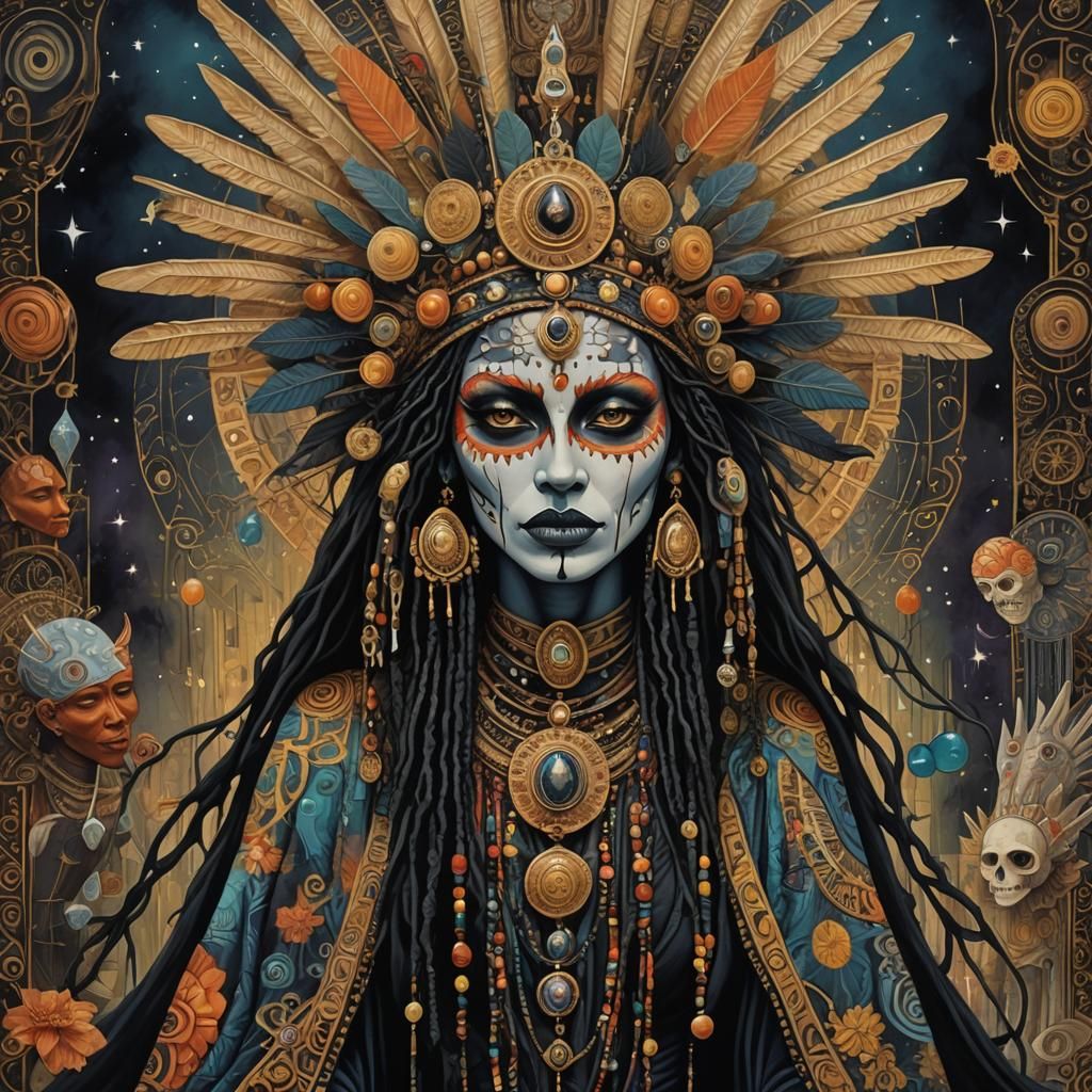 Voodoo Tarot Queen in Impressionist Style