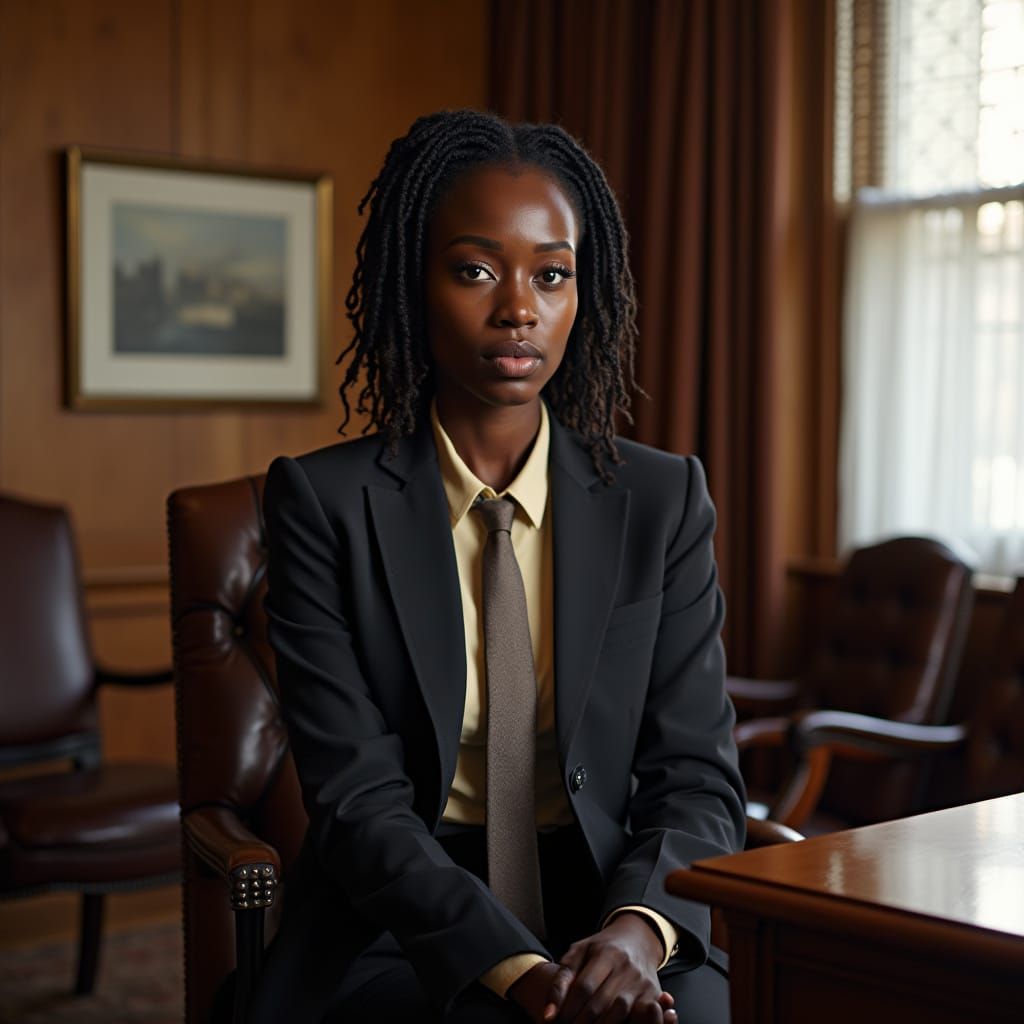 Professional Woman in Office, Realistic Portrait