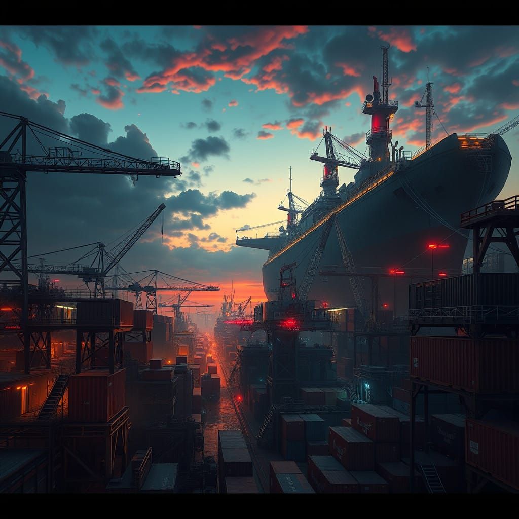 Cyberpunk Dockyards in Neon-Lit Futurism