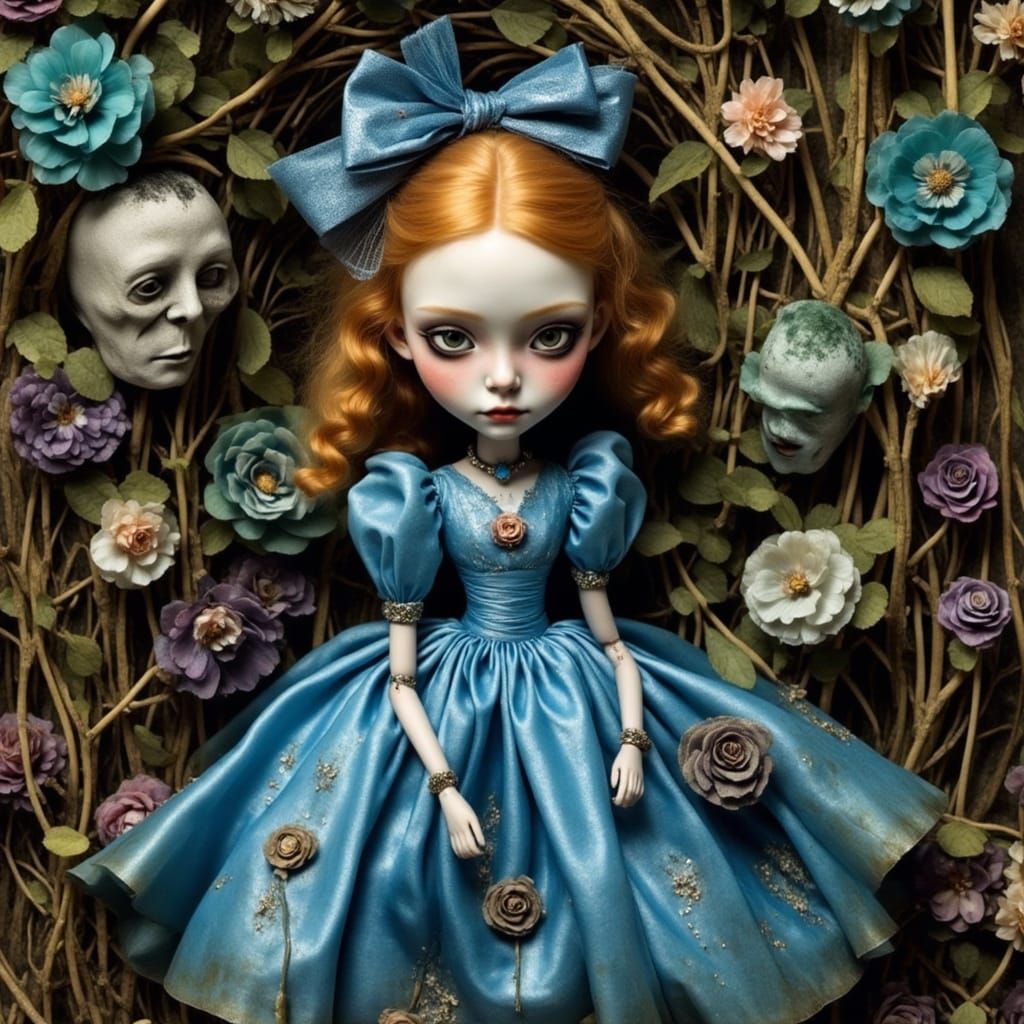 Alice in Wonderland Claymation Marionette in Whimsical Style