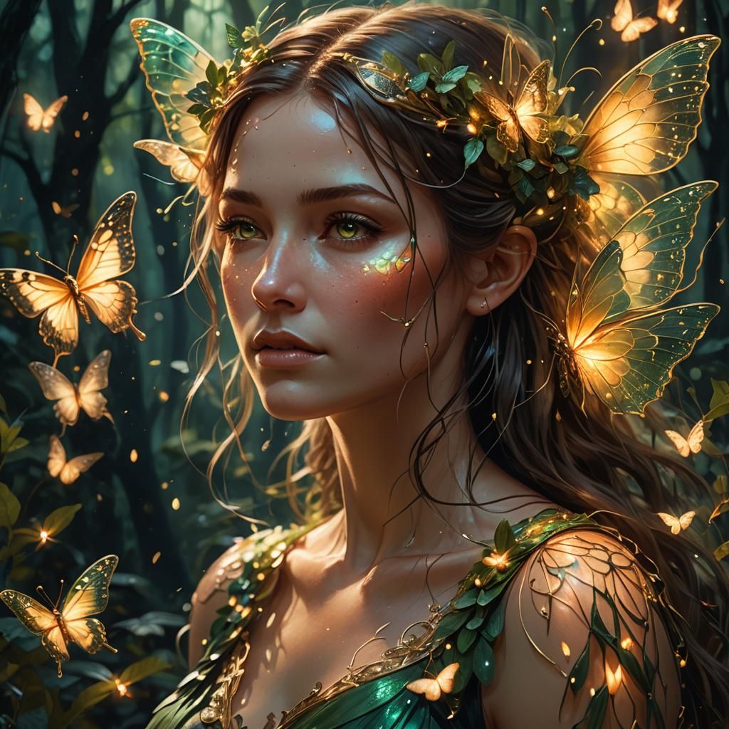 Irish Fairy with Butterfly Wings in Magical Forest