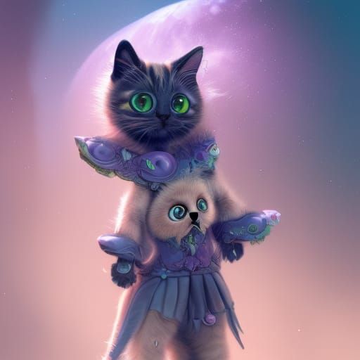 Kitten in Futuristic Fashion: Detailed Digital Art