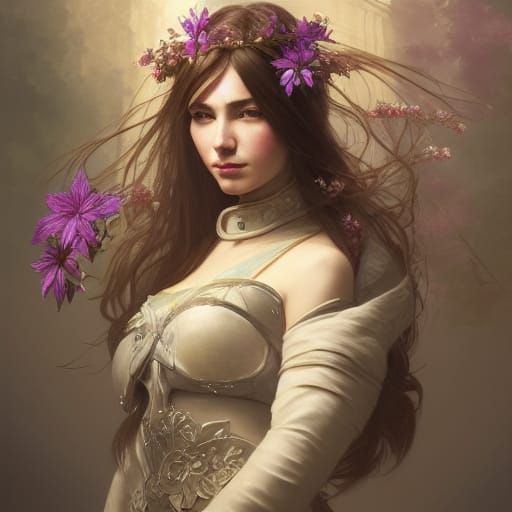 Lady Knight Portrait with Clematis Flowers
