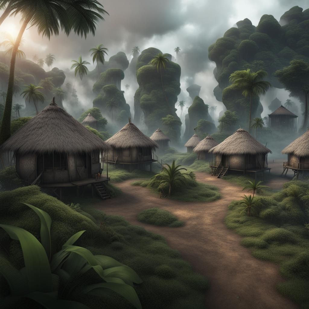 Eerie Jungle Village with Ghosts in 8K
