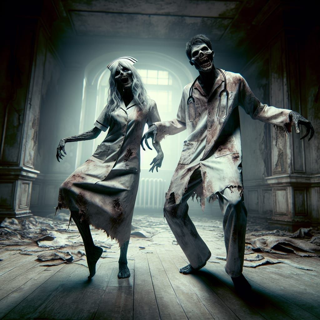 Zombie Doctor and Nurse Dance in Abandoned Hospital