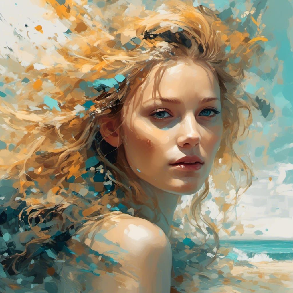 Blake Lively Portrait on Sunny Beach, Digital Art