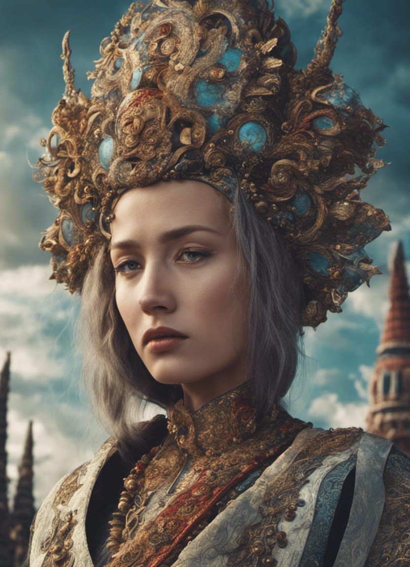 Fantasy Oracle Portrait with Ornate Temple