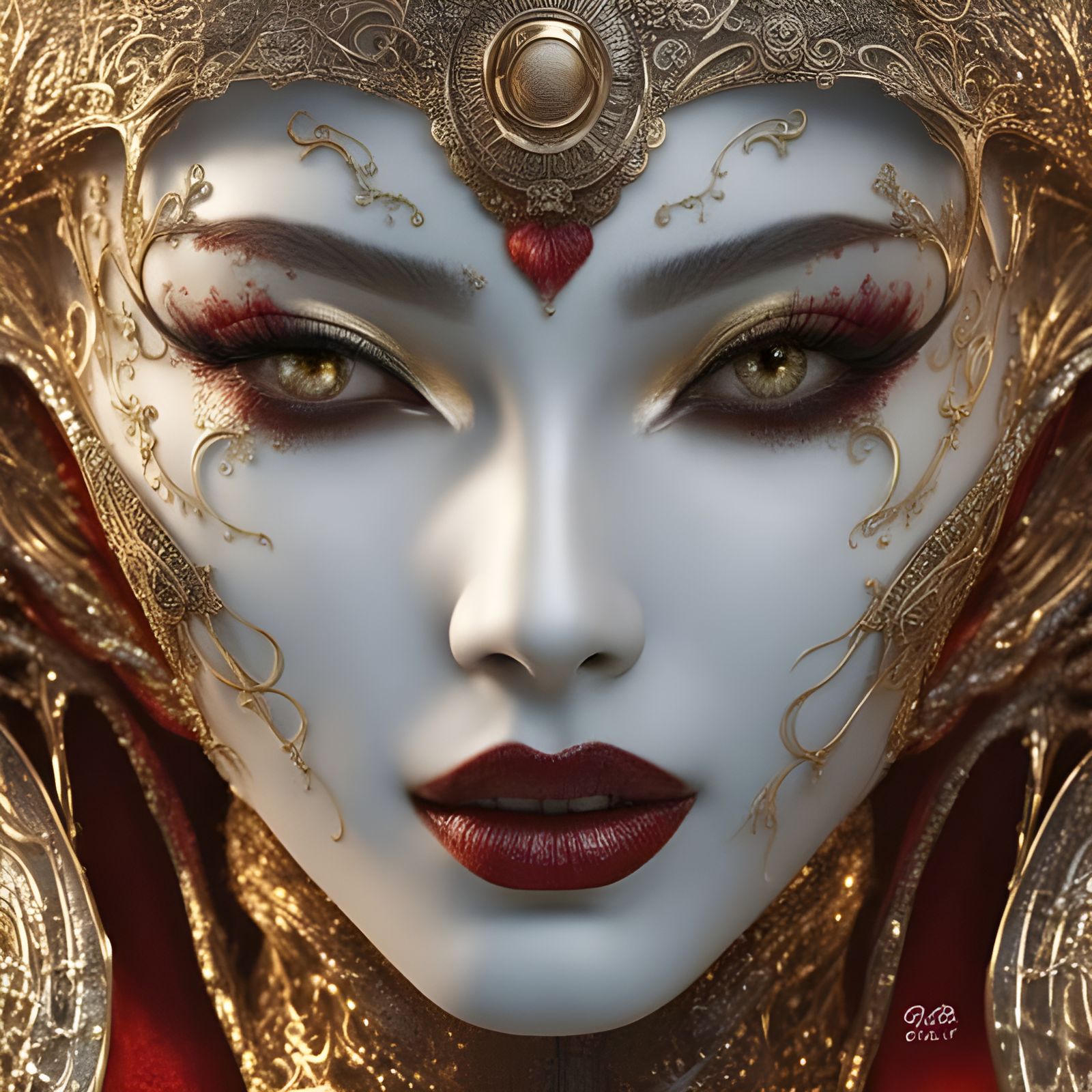 Porcelain Vampire with Alien Skin in Fog