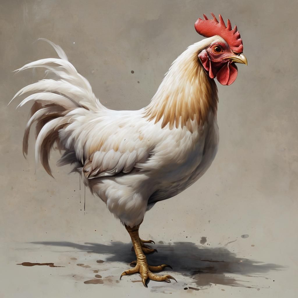 Whimsical Chicken Painting in Cartoon Style