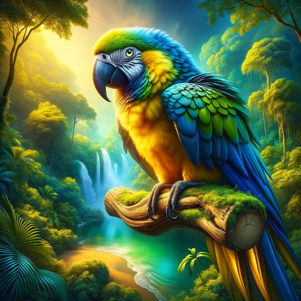 Vibrant Macaw Parrot Perched in Rainforest