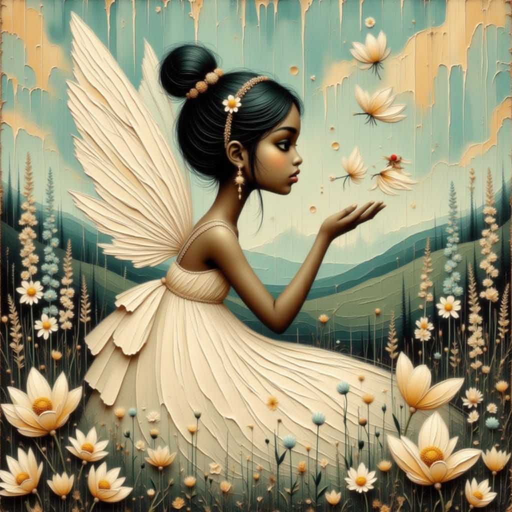 Ethereal Fairy in a Flower Meadow, Mucha Style