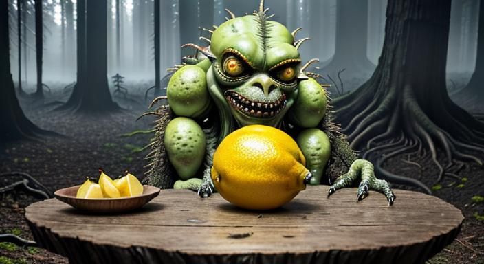 Rotten Mutant Lemon Fruit Monster in Hyperrealism