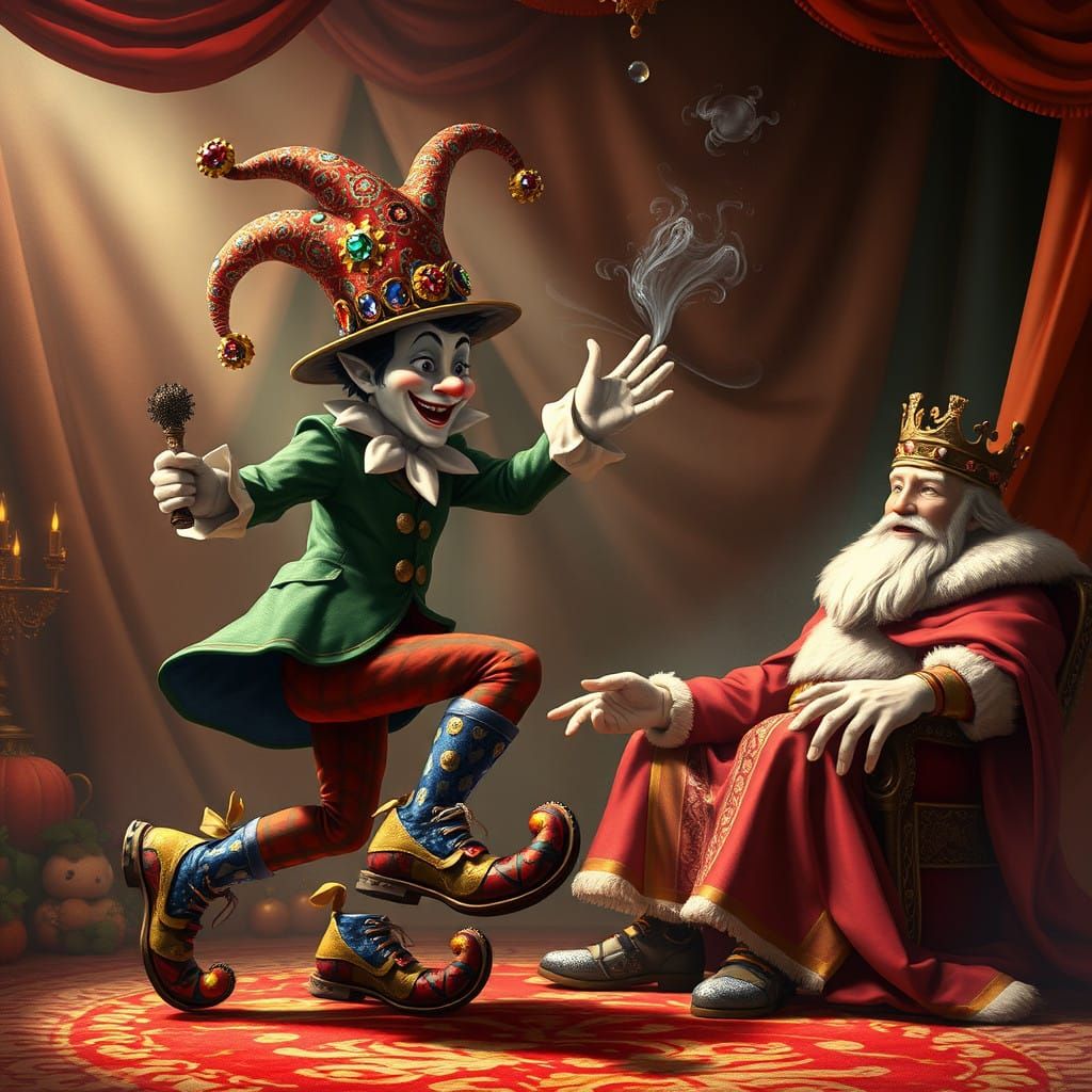 Jester's Whimsical Acrobatics Delight the King in Fantasy Il...