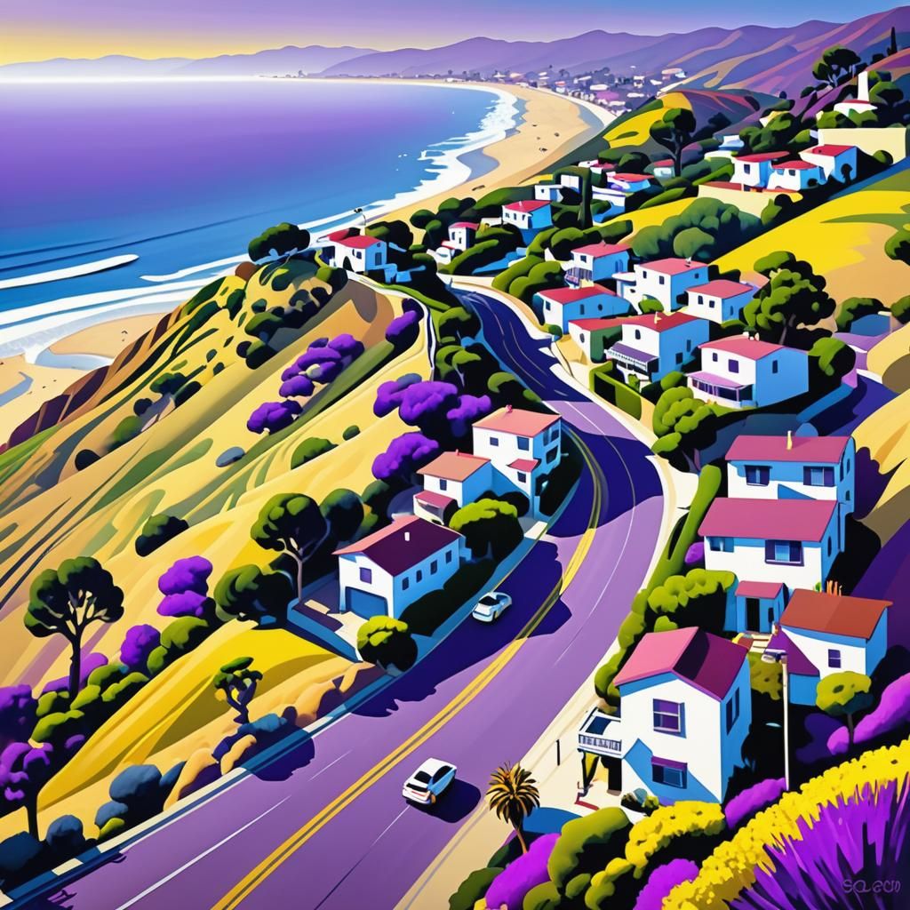 Geometric Abstract in Purple and Yellow, Cubist Style