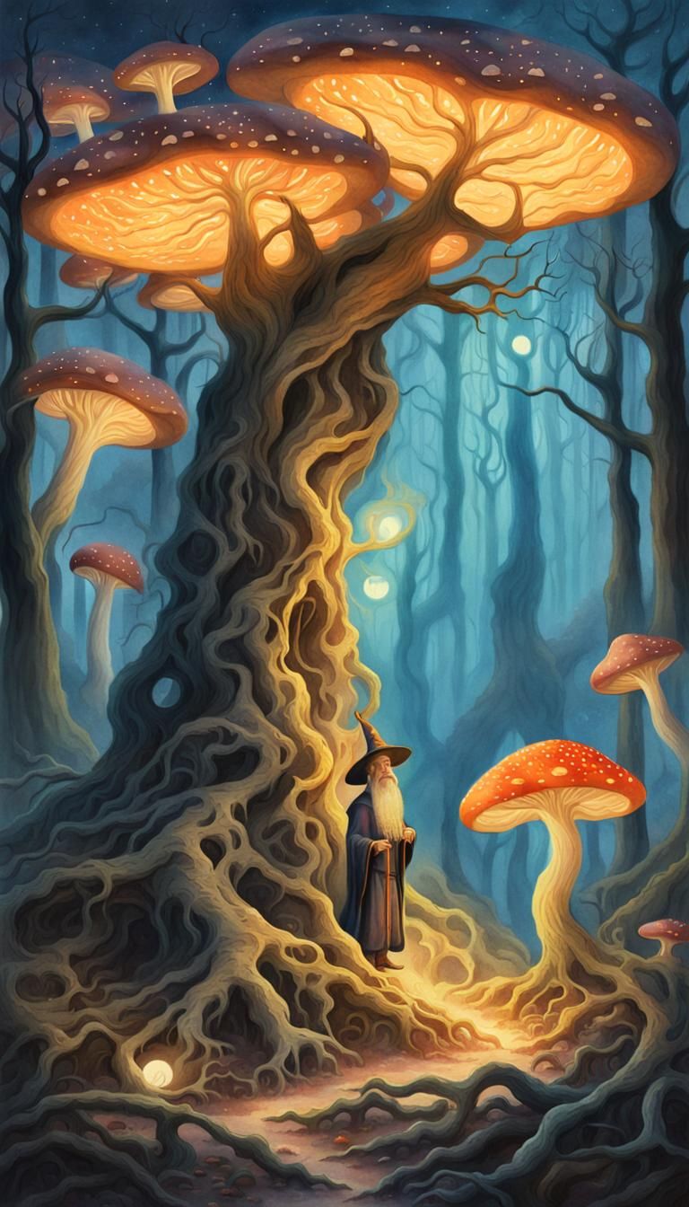 Enchanted Forest Wizard in Surreal Watercolor Style