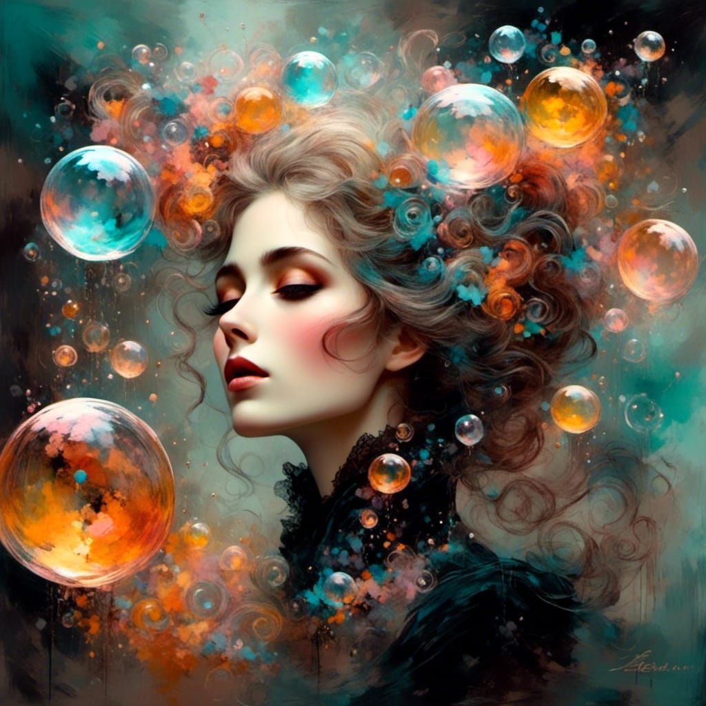 Colorful Bubbles in Victorian Watercolor Style