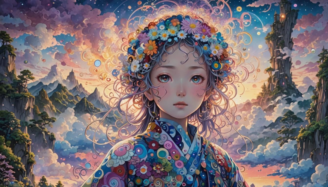 Mystical Glowing Being in Anime-Inspired Surreal Landscape