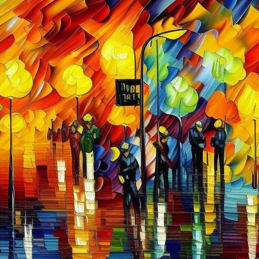 Firefighters in Expressionist Impasto Oil Painting