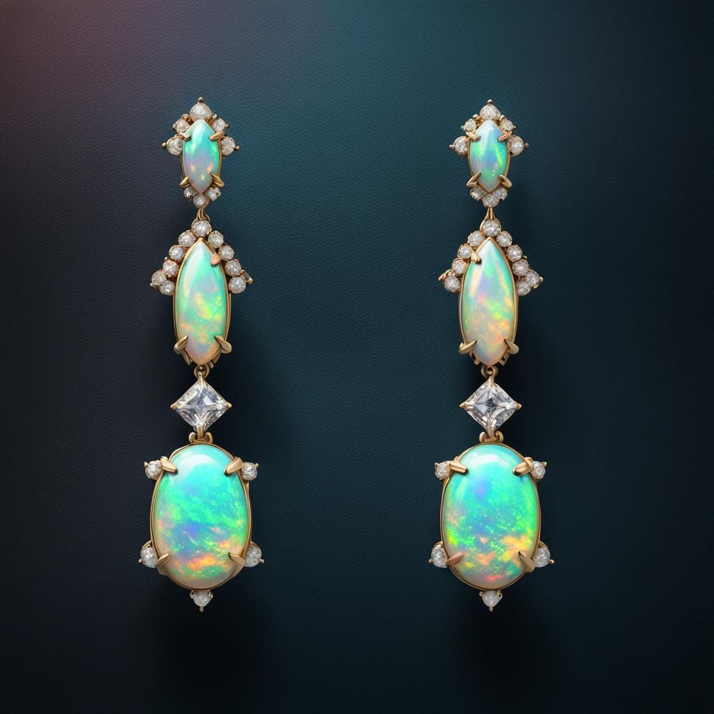 Iridescent Opal Stone Earrings in Hyperrealistic Detail