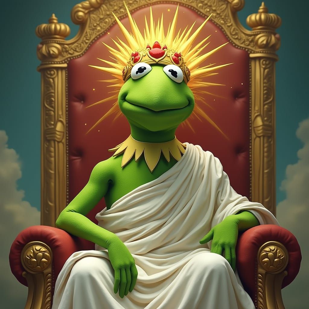 Divine Muppet Ruler in Whimsical Mythological Style