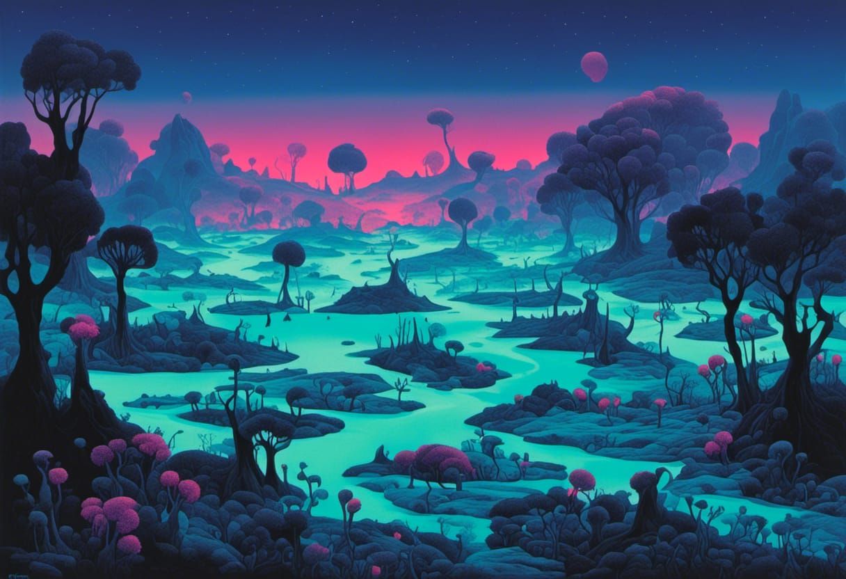 Surreal Alien Landscape Illustration