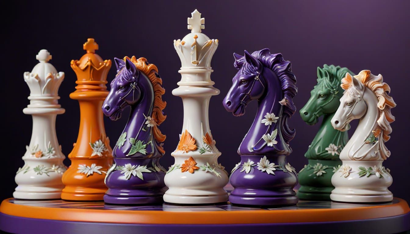 Stunning Floral Wedgwood Chess Set on Vibrant Purple Orange ...