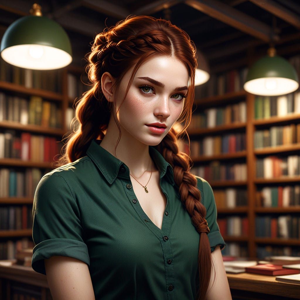 Sultry Bookstore Siren in WLOP Style