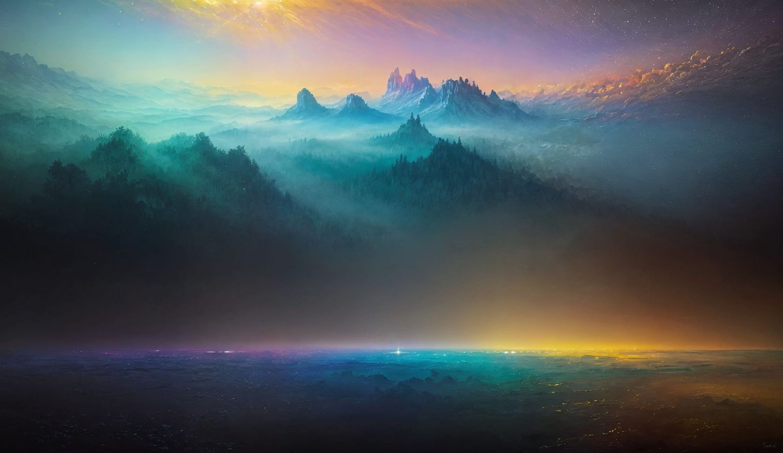 Golden Light Arising from Ethereal Fantasy Mist