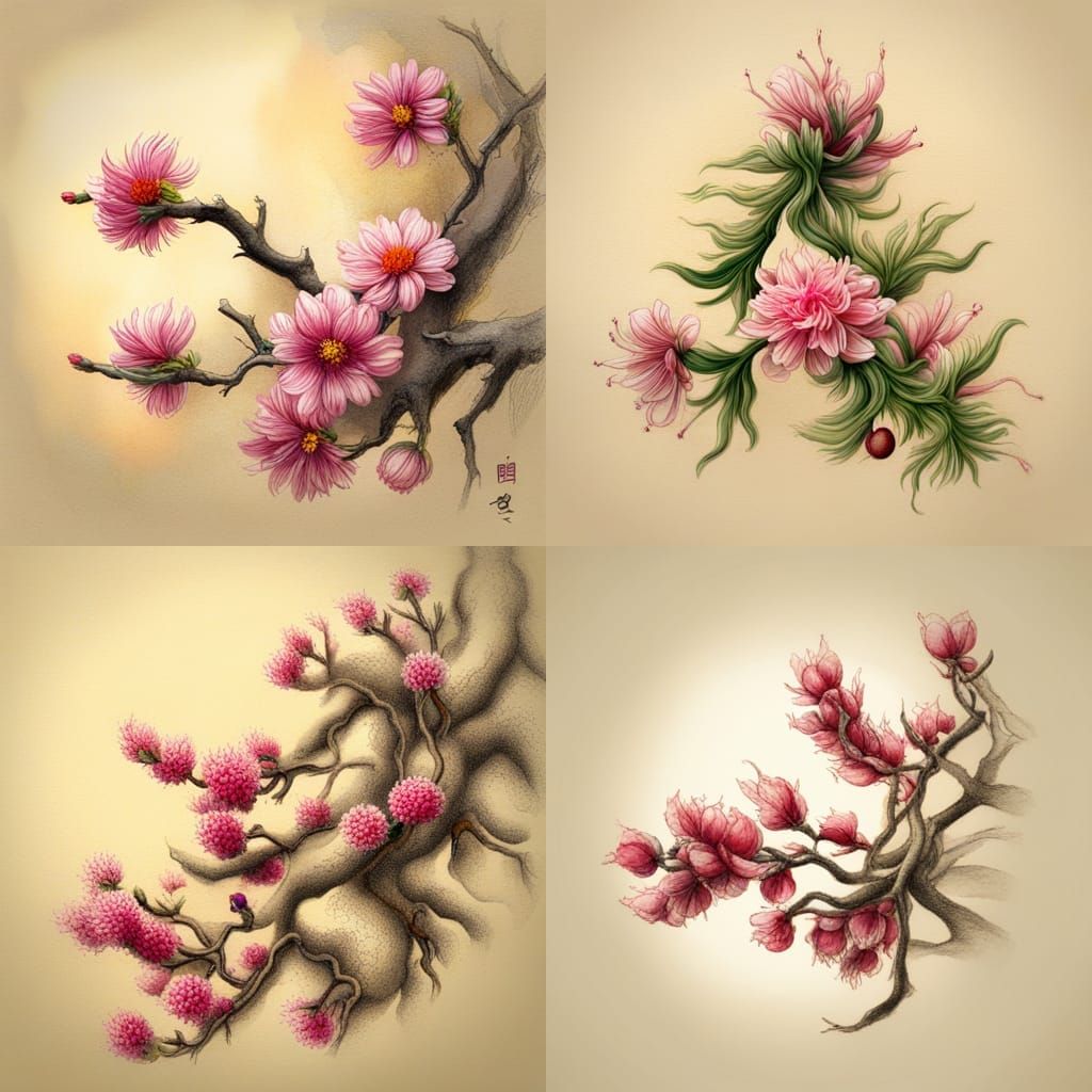 Mugunghwa Flowers: Detailed Pencil Drawing in Korean Art Sty...