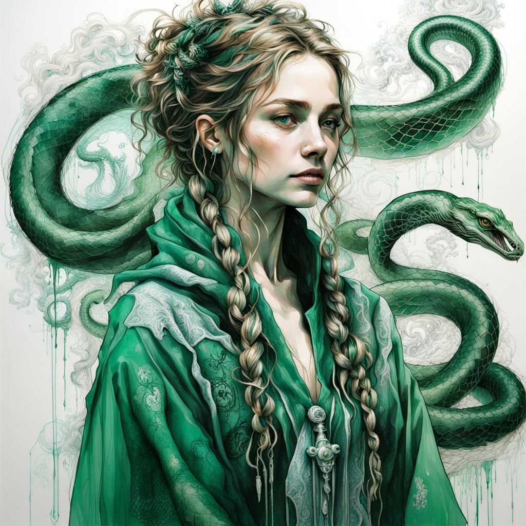 Slytherin Student Portrait with Emerald Snakes, Rococo Line ...