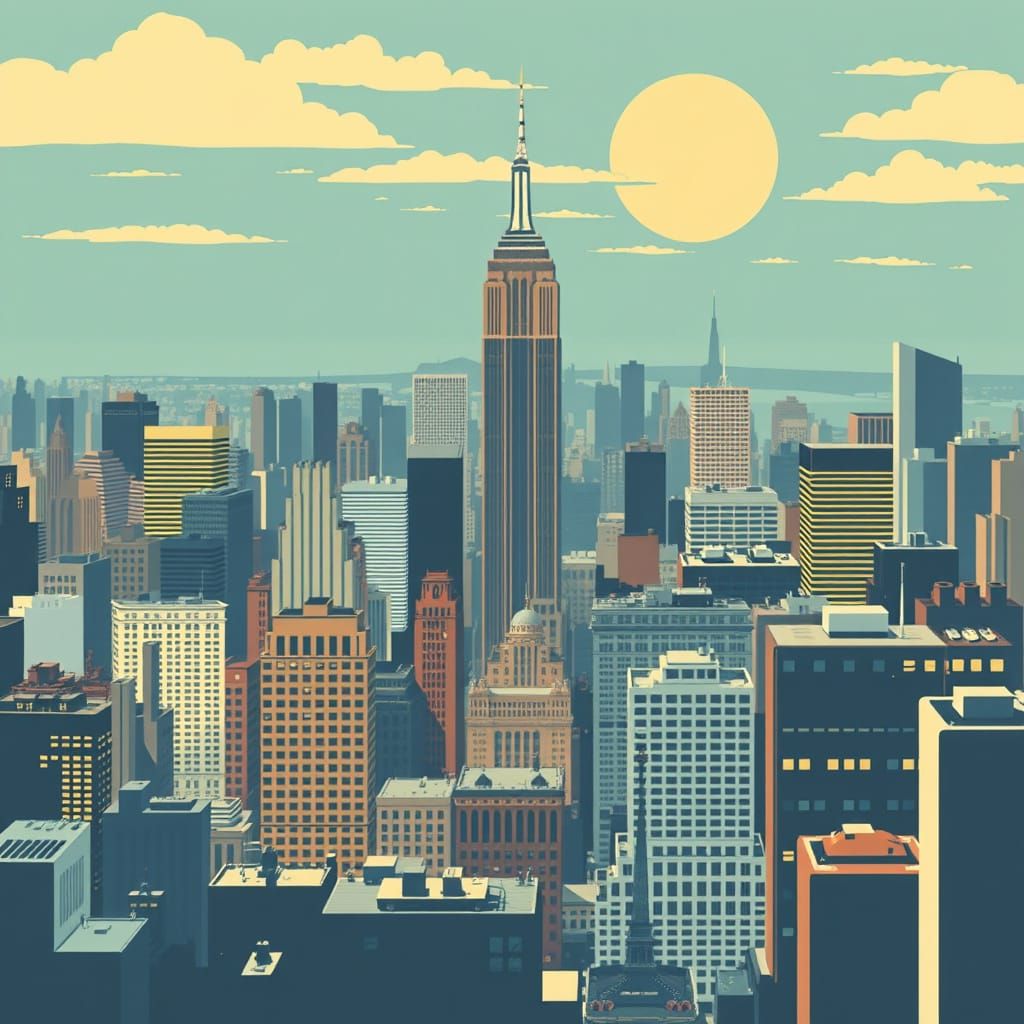 Vintage New York City in Retro Illustration Style