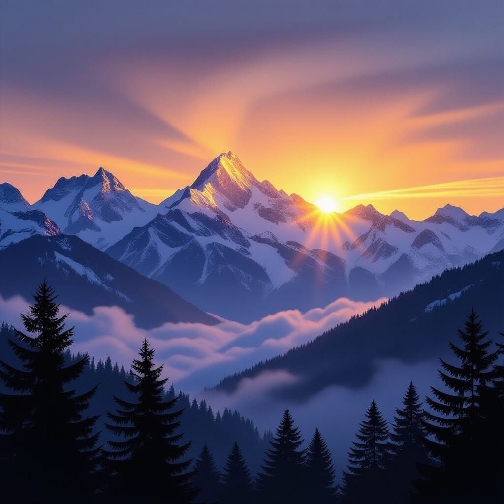 Majestic Mountain Range Sunrise in Ultra-Detailed 8K