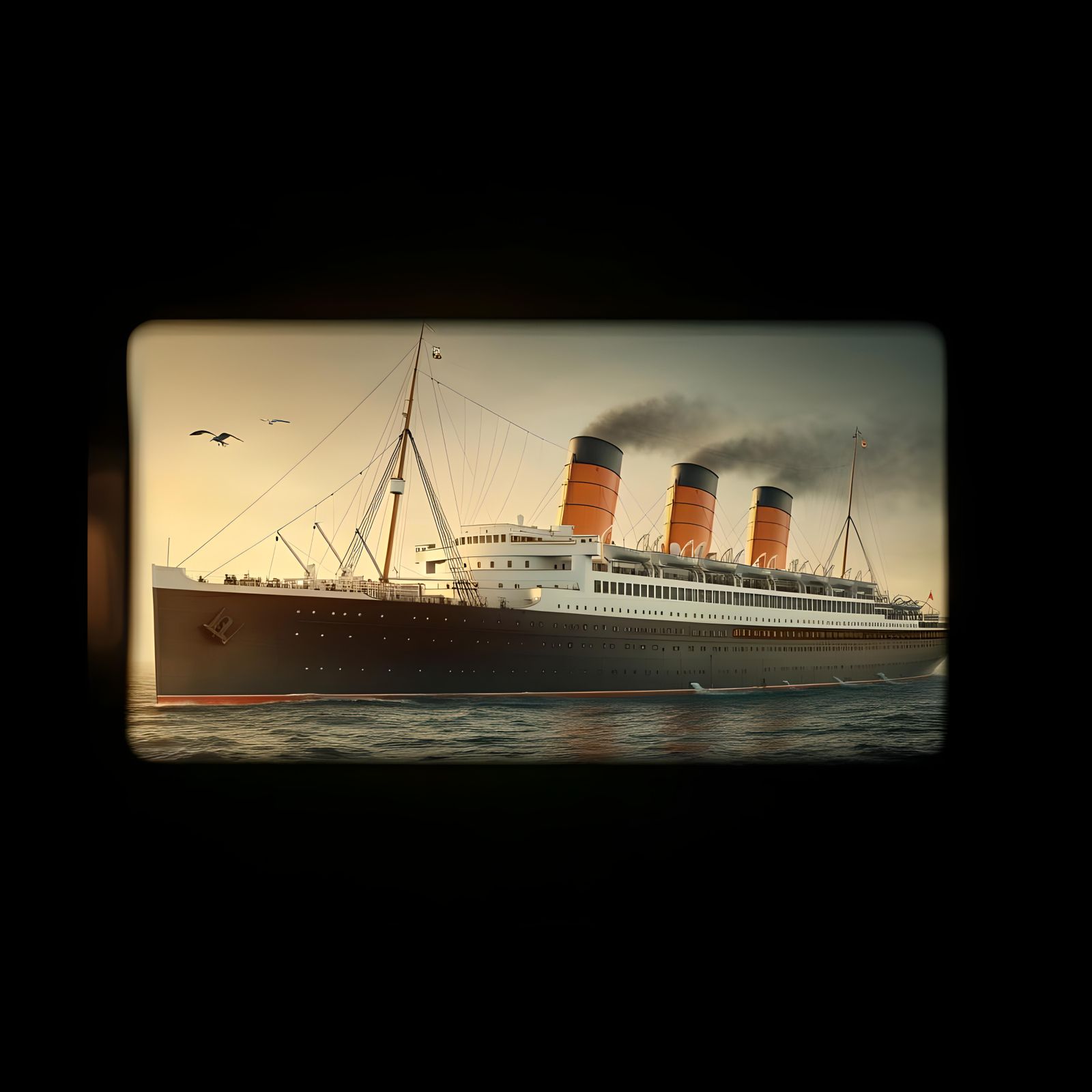 1930s Ocean Liner at Sunrise: Cinematic Film Still
