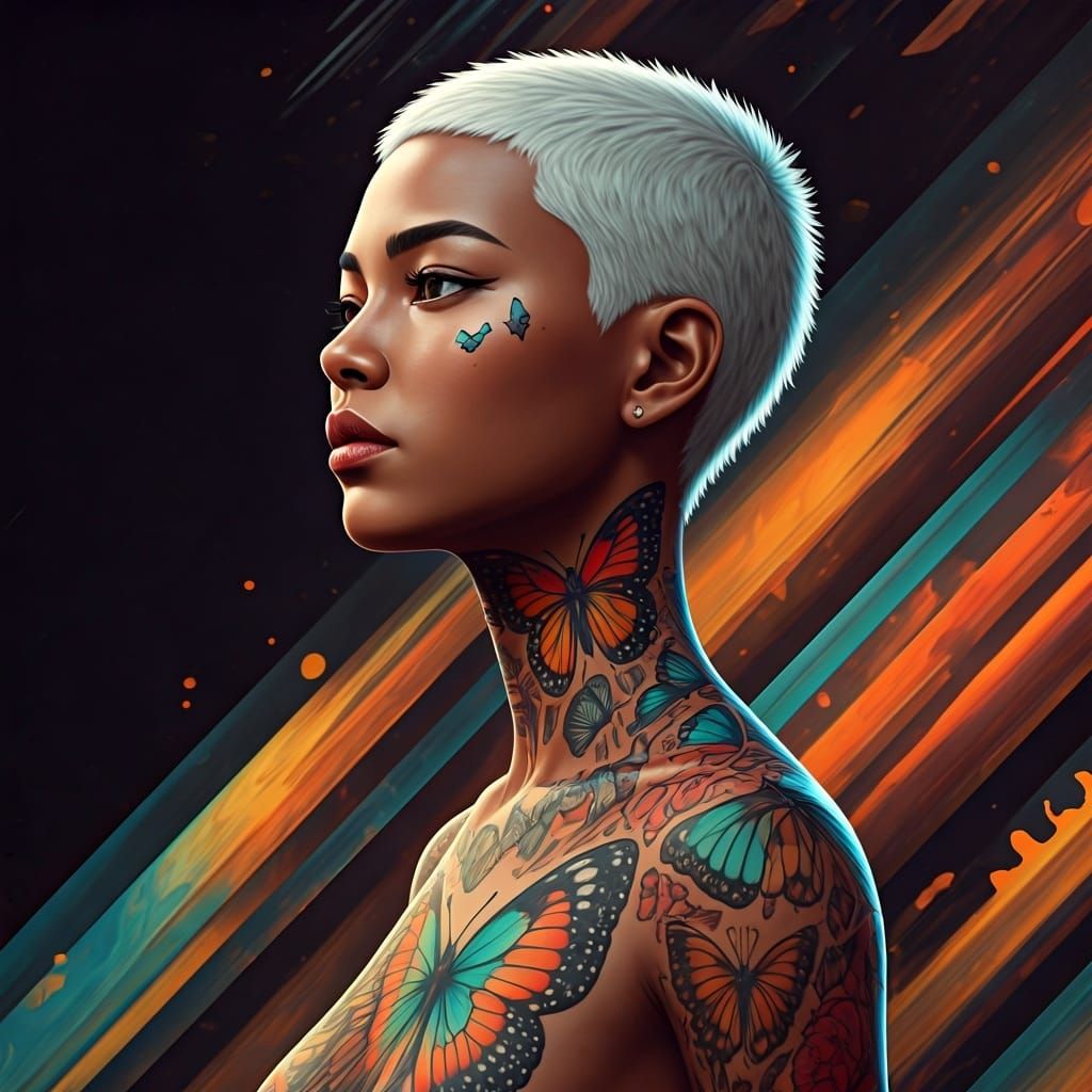 Butterfly Tattoo Woman in Hyperrealistic Manhwa Style