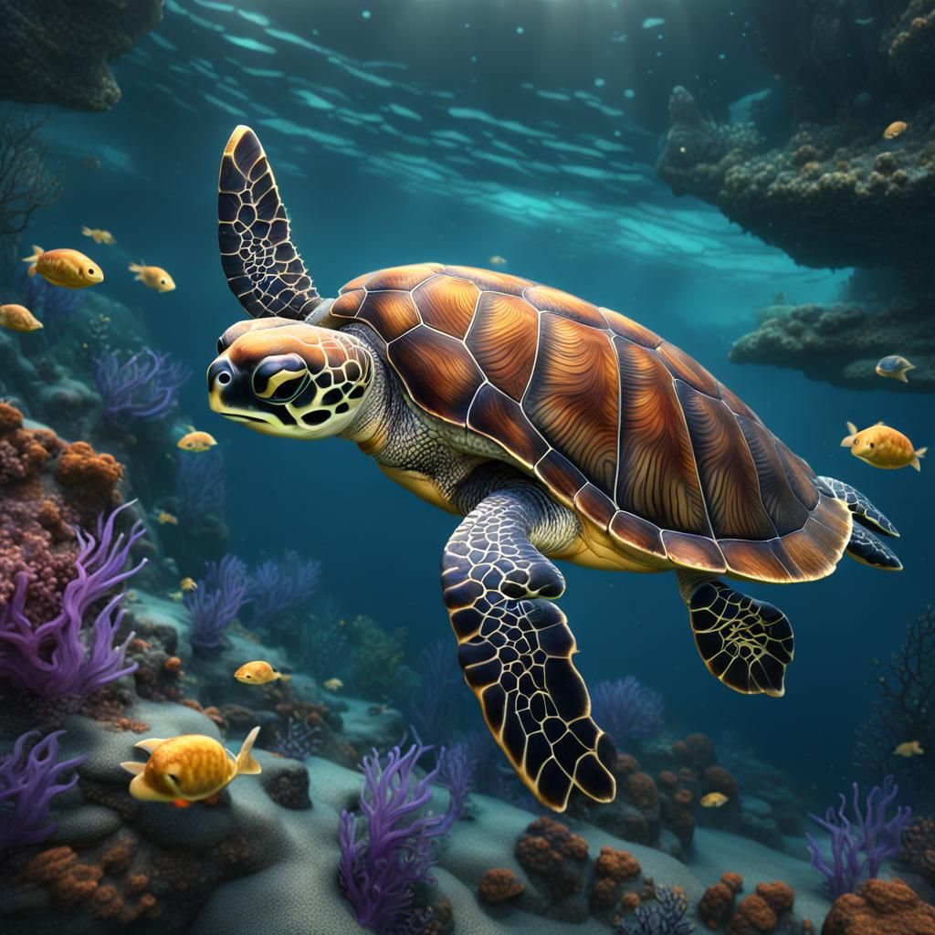 Fantastical Baby Sea Turtle Matte Painting