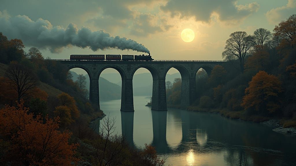 Victorian Viaduct in Atmospheric Cinematic Style