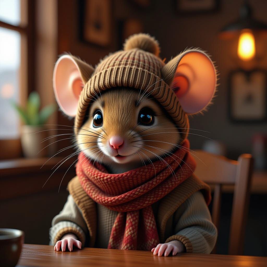 Mouse Portrait in Cozy Setting with Dynamic Lighting
