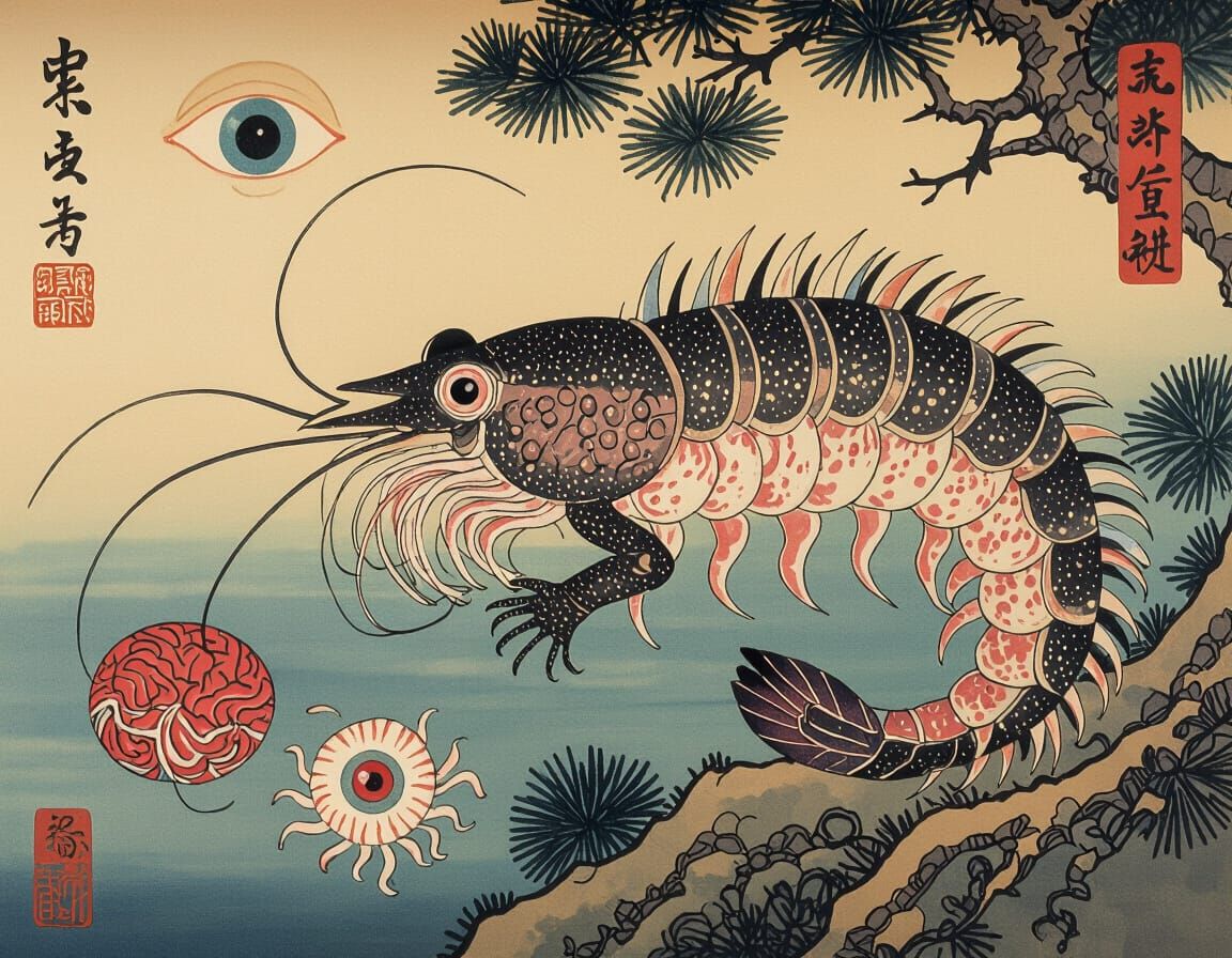 Surreal Ukiyo-e Mythical Creatures in Egon Schiele Style
