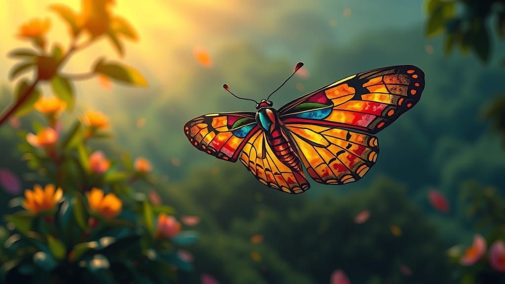 Ethereal Tiger Moth in Vibrant Stained Glass