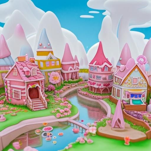 cute little houses made of cake and candy, a park made of ca...