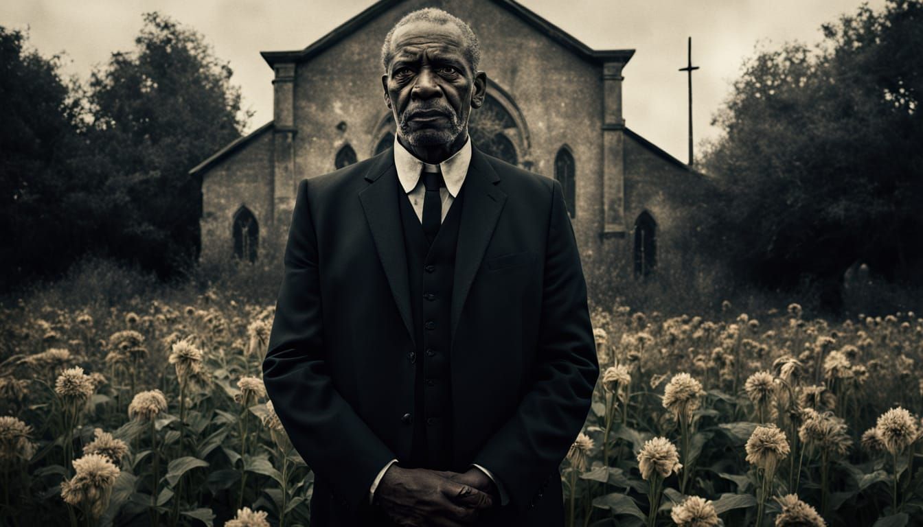 Eerie Portrait of a Preacher in Dead Garden